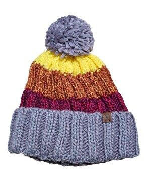 NWT Womens Vibrant Multicolor Knit Beanie with Pom-Pom